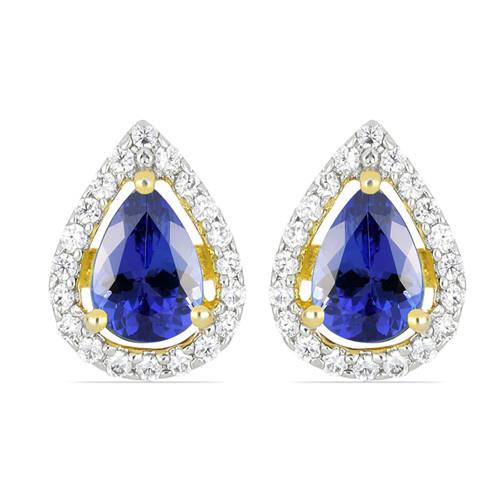 BUY 14K GOLD NATURAL TANZANITE GEMSTONE HALO EARRINGS